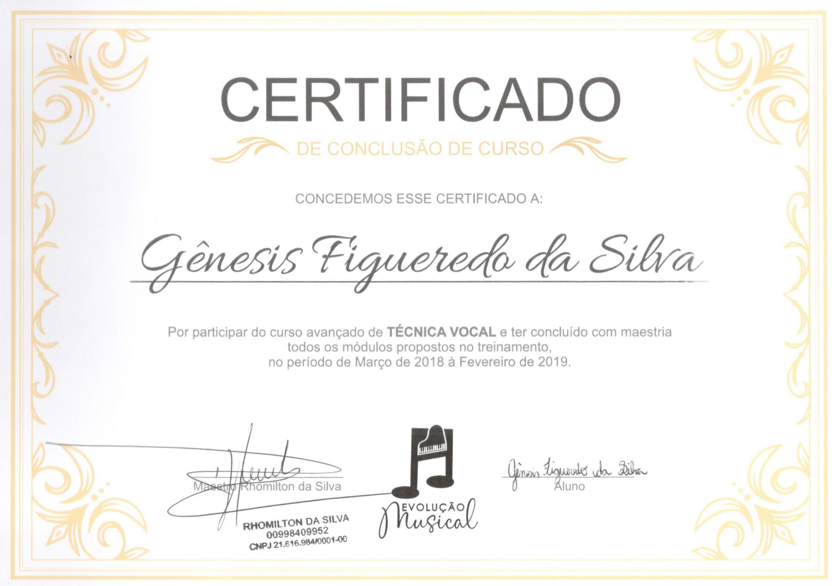 Certificado Técnica Vocal